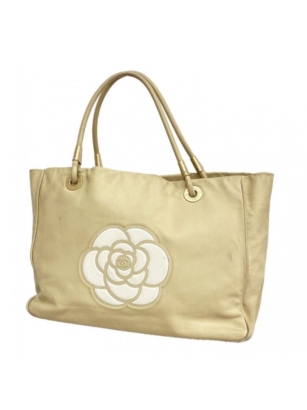 Chanel Tote Camellia Lambskin Beige Gold